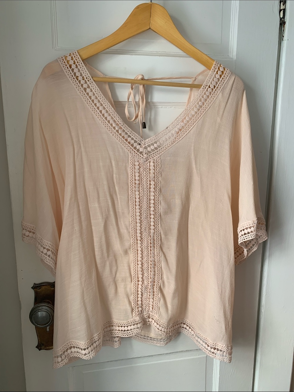 Dex Peach Crochet-Trim V-Neck Tunic Top